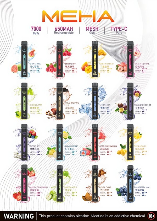 MEHA魅嗨小黑條-7000口一次性抛棄式-全口味圖